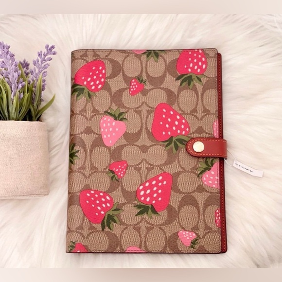 Coach Other - Coach Notebook with Wild Strawberry Print in Signature Canvas in Khaki CH386 NWT